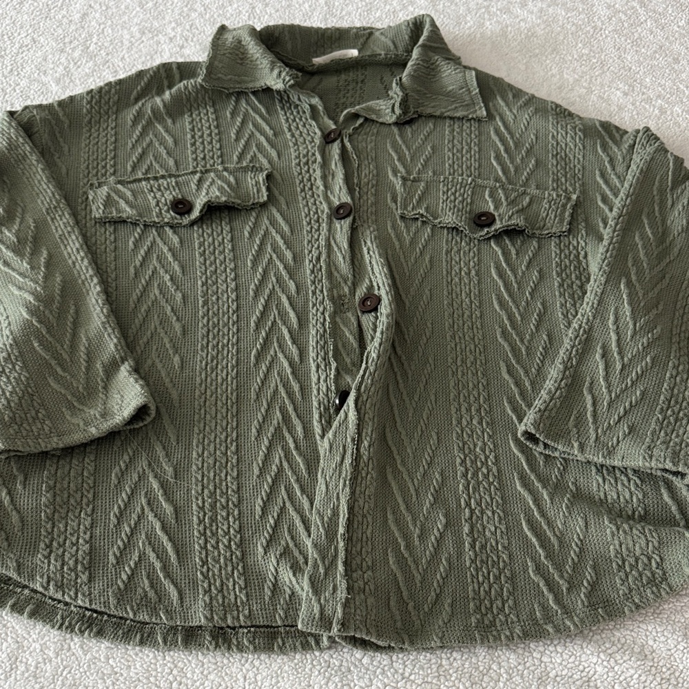 Green Textured Button-Up Jacket